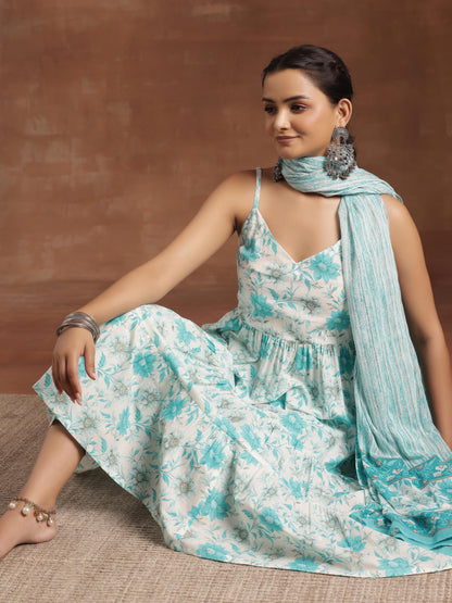 Libas Blue Pure Cotton Printed Kurta Sets For Women