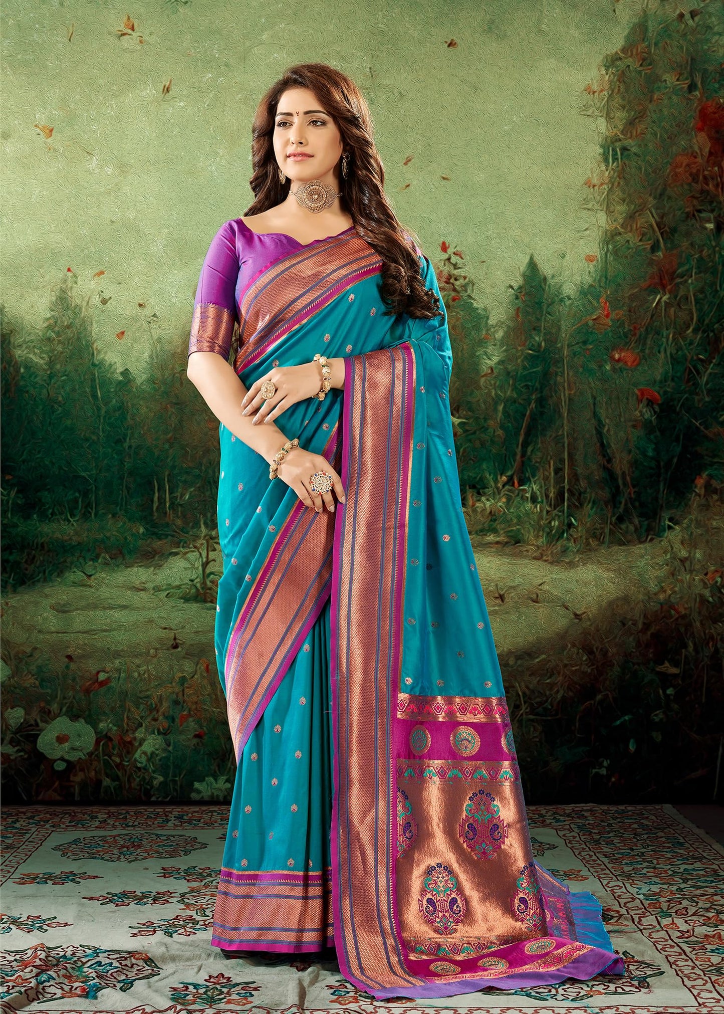 Pujia Mills Women Pure Paithani Soft Saree Banarasi Gold Zari Woven Border Saree For Wedding South Indian Ethnic Wear Saree 2025