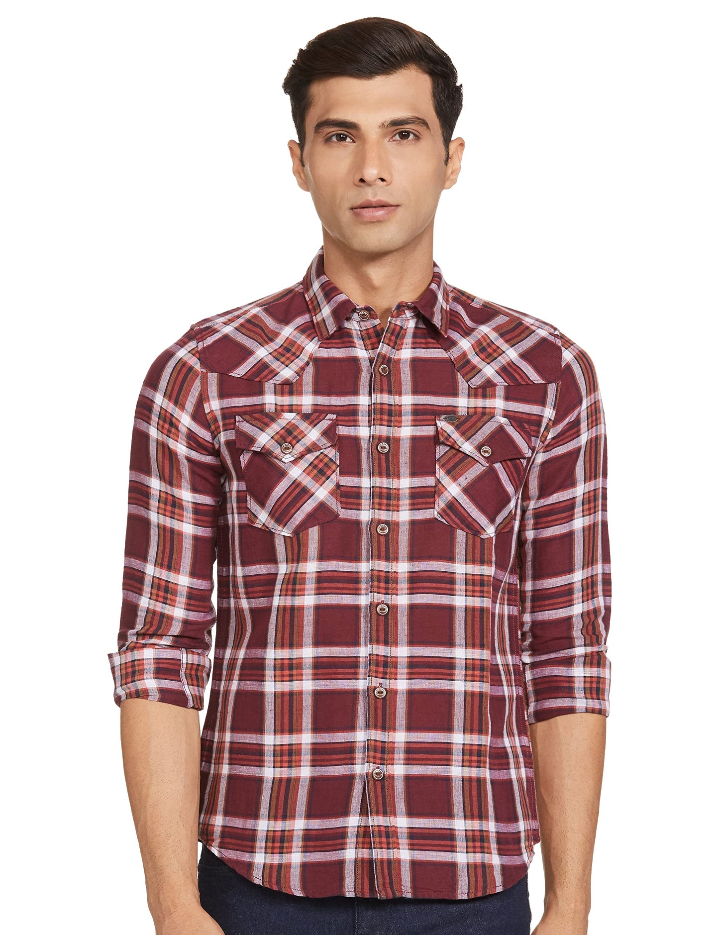 Pepe Jeans MenS Checkered Regular Shirt (Pm307160_Brown M)