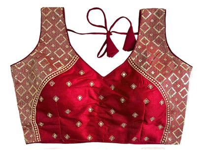 Pujia Mills Womens Sequin Embroidered V Neck Sleeveless Readymade Saree Blouse Indian Ethnic Designer Stitched Womens Readymad