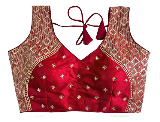Pujia Mills Womens Sequin Embroidered V Neck Sleeveless Readymade Saree Blouse Indian Ethnic Designer Stitched Womens Readymad