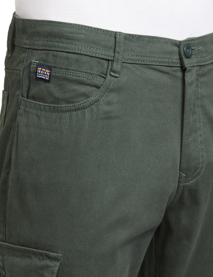 The Indian Garage Co Men Slim Fit Solid Mid-Rise Cargos Teal Green