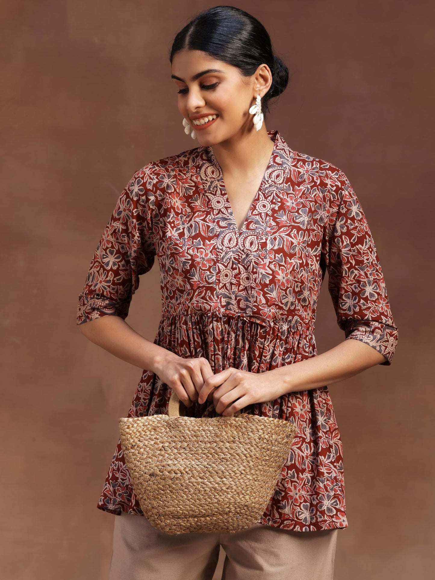 Libas WomenS Cotton Printed A-Line Kurti (29101Or_Rust