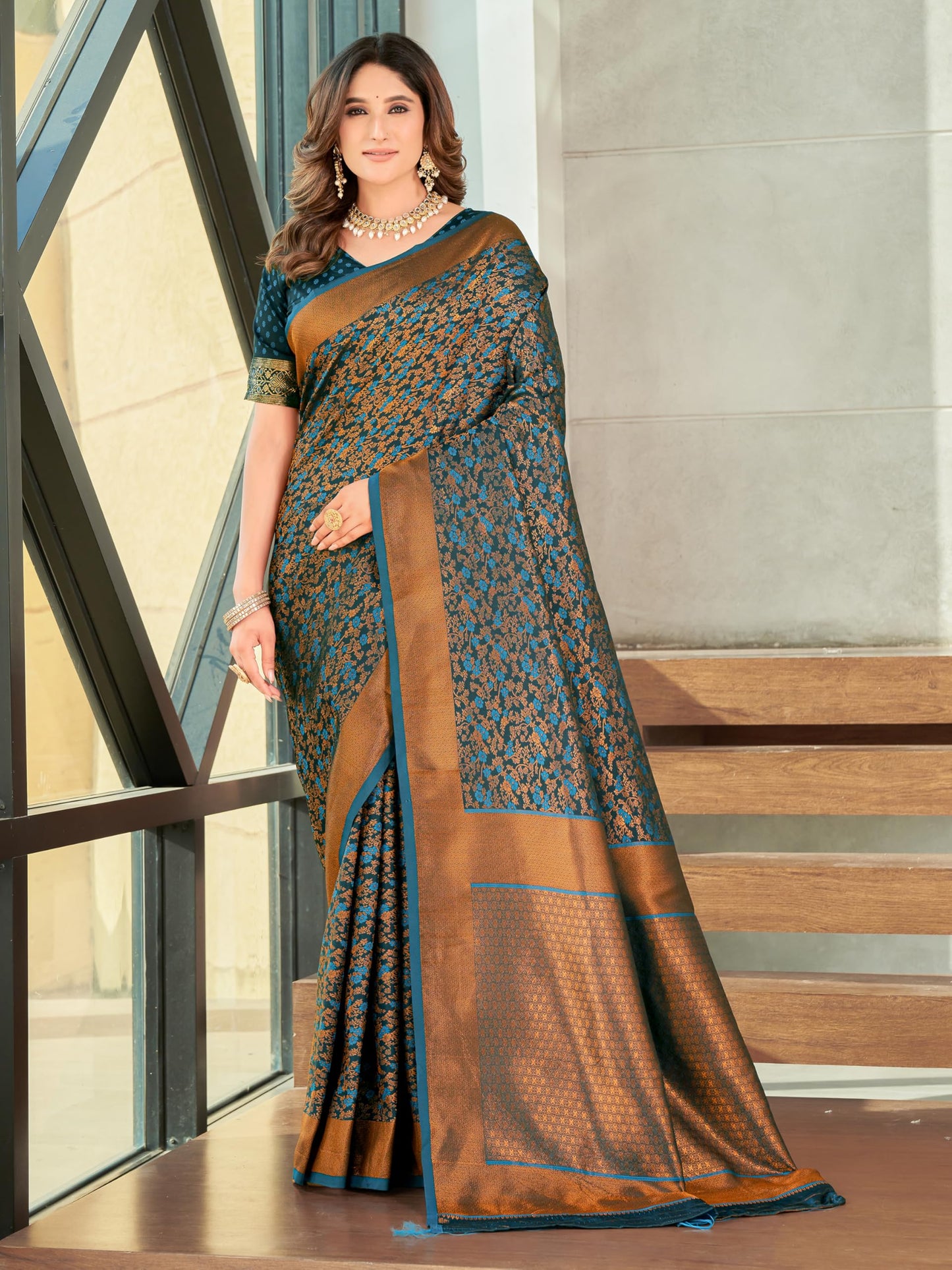 Glory Sarees Womens Pure Kanjivaram Soft Banarasi Original Satin Silk Saree Elegantly Crafted Graceful Wedding Design With Blous