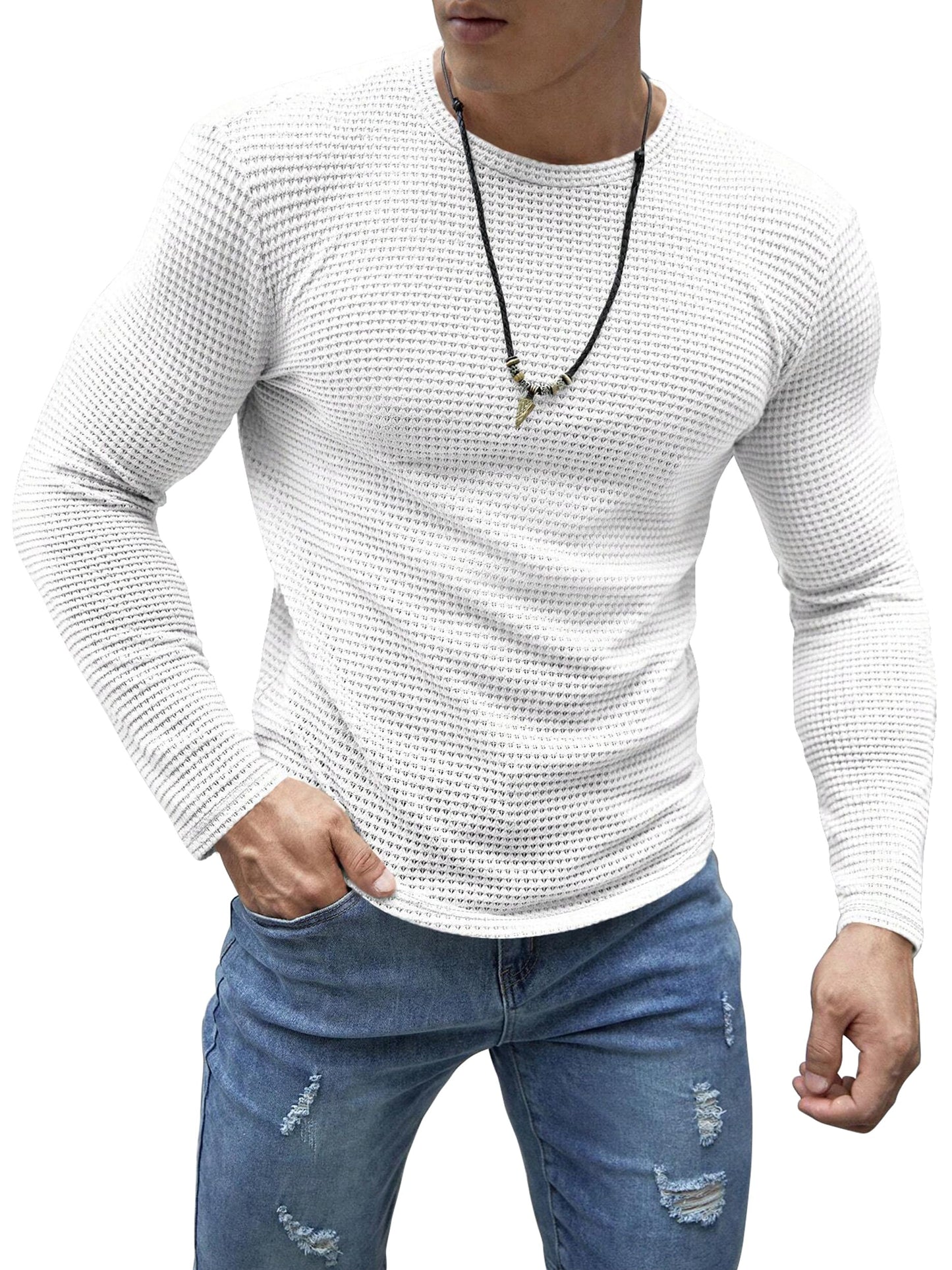 Noble Monk MenS Relax Fit Cottonblend Full Sleeve Solid T-Shirt For Men |Round Neck Full Sleeve T Shirts For Men White