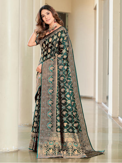 Glory Sarees WomenS Pure Kanjivaram Soft Banarasi Original Satin Silk Saree Elegantly Crafted Graceful Wedding Design With Blou