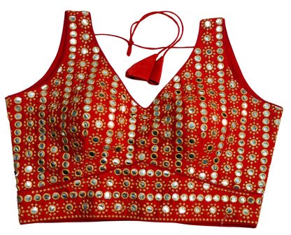 Pujia Mills Womens Readymade Blouse Sleeveless Blouse Embroidery jari Work Mirror Blouse Handwork Readymade Saree Blouse for Wo