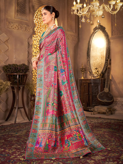 Glory Sarees WomenS Luxurious Dola Pure Silk Original Saree Position Print Work Madhubani Inspired Motifs Banarasi Kanjivaram St