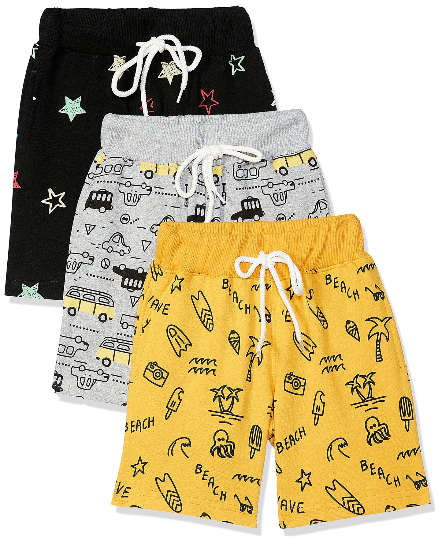 T2F Boys Cotton Printed Regular Fit Shorts(Pack of 3) Multicolour