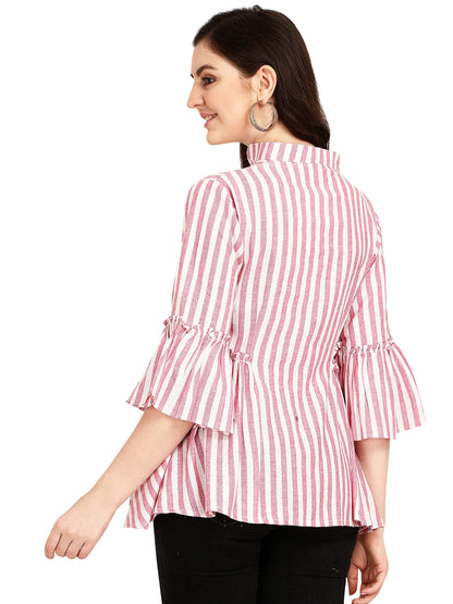 OM SAI LATEST CREATION Women Striped Top with Half Sleeves for Office Wear, Casual Wear, Under 399 Top for Women/Girls Top (Smal