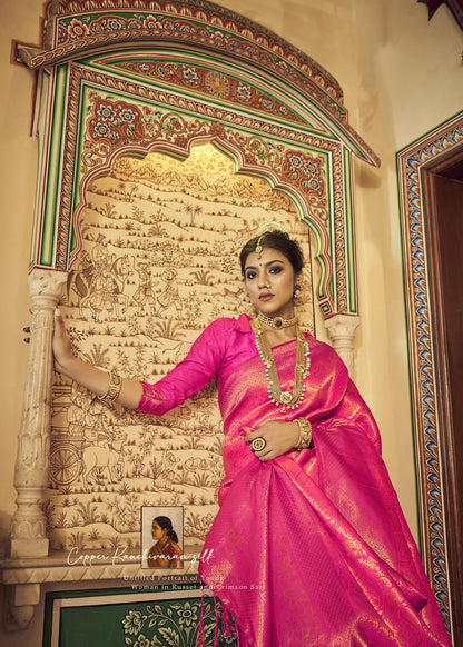 Pujia Mills Womans Handloom Banarasi Silk Saree With Zari Weaving Indian Ethnic Wear Jacquard Silk Saree Weaving Zari Border Sar