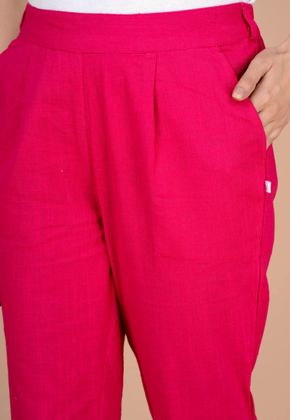 Digital Shopee Women Regular Fit Elastic Waist Full Length Cotton Formal Trouser For Casual Wear, Office Wear Pink