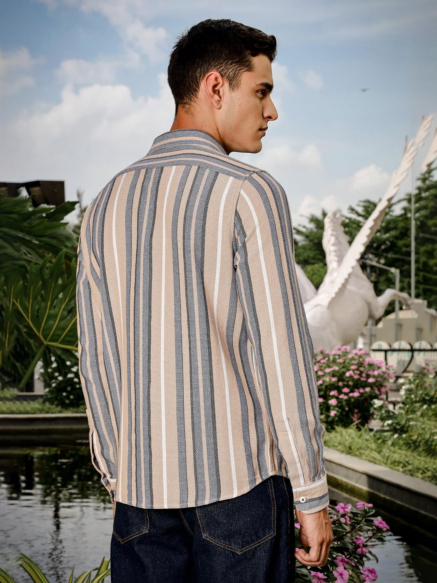 Thomas Scott Regular Fit Long Sleeve Flap Pocket Shirt for Men Beige