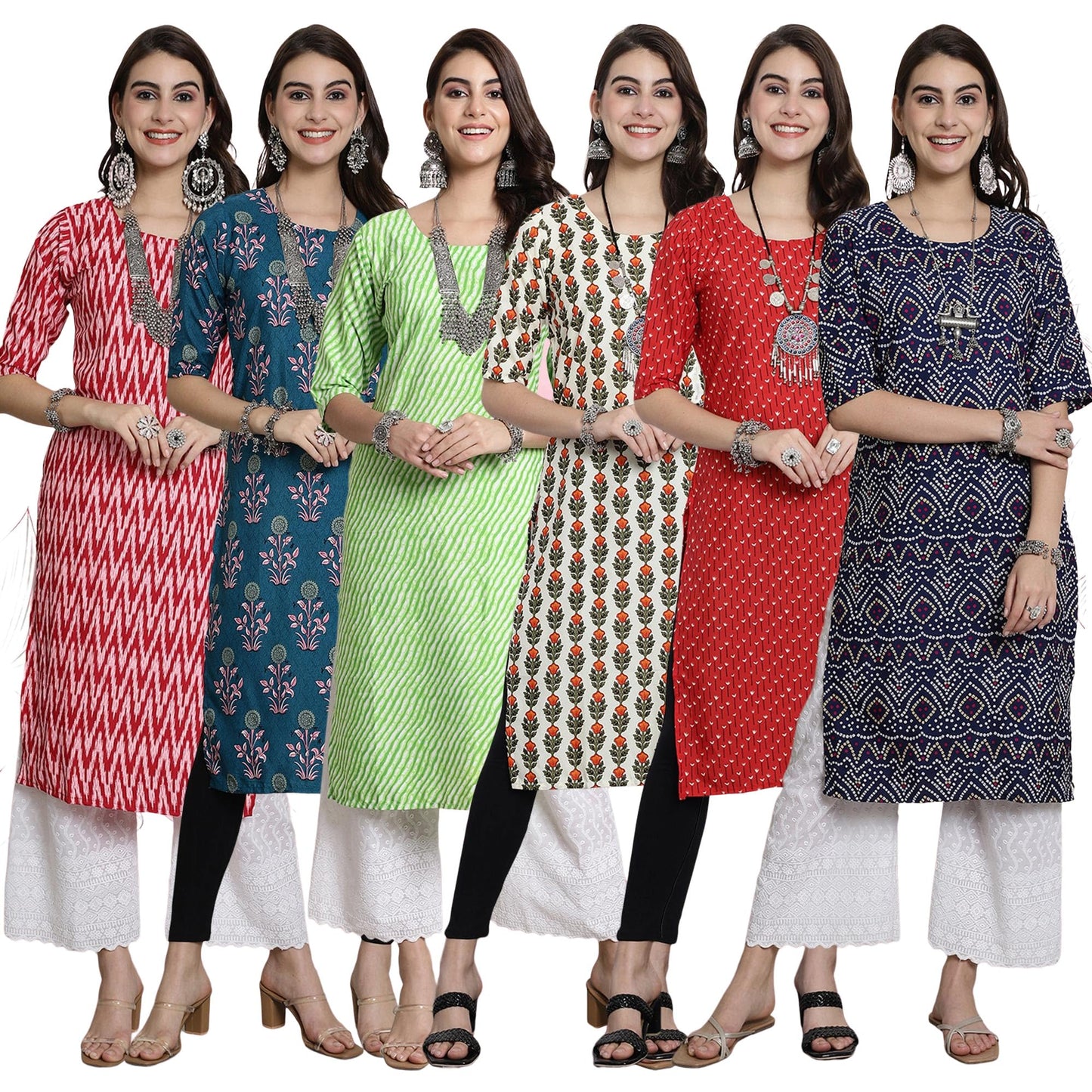 Pinkmint Festival Wear Printed Crepe KurtiS For WomenS Ll Ethnic Kurti Ll Comfortable Kurti (Pack Of 6)