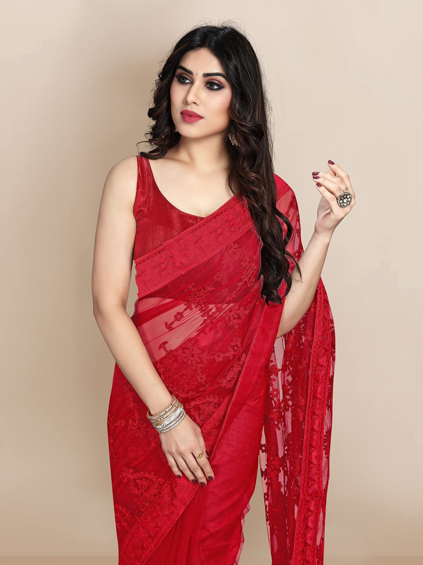 Ekasya WomenS Net Embroidered Floral Embroidered Saree And Unstitched Blouse Piece | Sari For Wedding | Festive Sarees For Wome