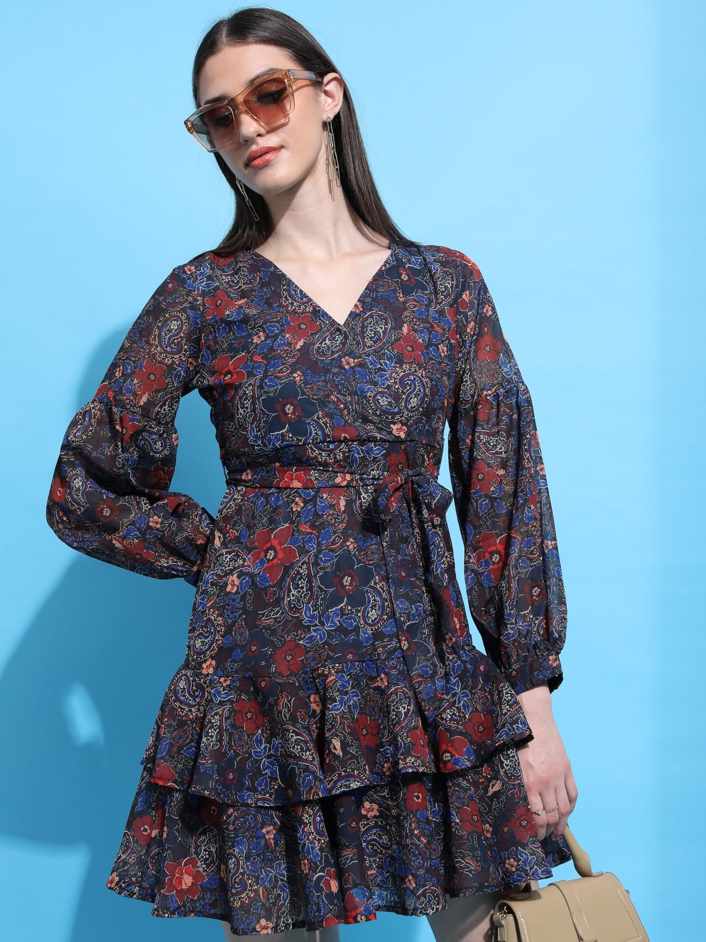 Ketch WomenS Polyester Wrap Mini Dress (Khj6000300_Multi Color