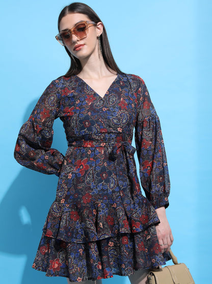 Ketch WomenS Polyester Wrap Mini Dress (Khj6000300_Multi Color