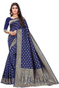 Shasmi Sarees Womens Art Silk Navy Blue Kanchipuram Saree (SAN PARI 124 N BLUE)