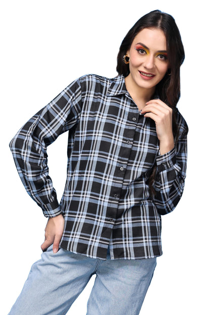 POPWINGS Casual Checks Print Shirt for Women | Cotton Full-Sleeves Women Shirt | Summer Shirt for Women | Stylish Shirt for Wome