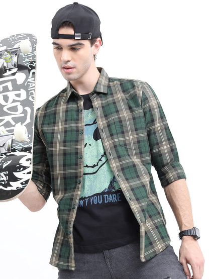 Ketch Men Olive Slim Fit Shirt
