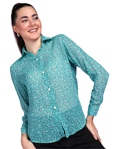 POPWINGS Printed Full-Sleeves Regular-Fit Polyester Printed Shirt for Women Stylish Western Casual Wear