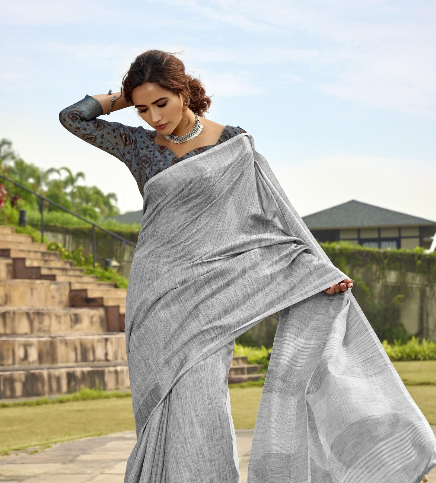 Pujia Mills Woman Soft Linen Saree With Zari Woven Design Cotton Saree Zari Border Saree Indian Ethnic Wear Saree Cotton Saree C