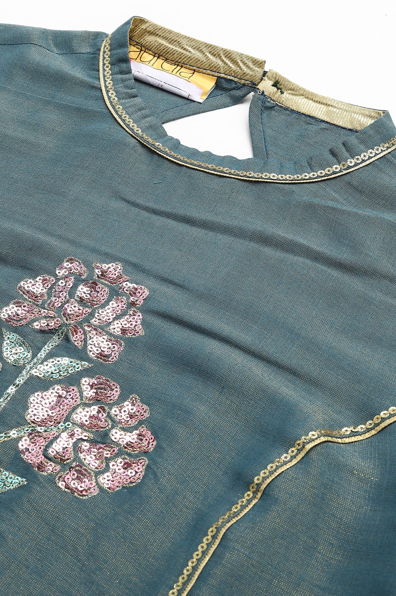 Aurelia Blue Embellished Zari Sequin Kurta For Women