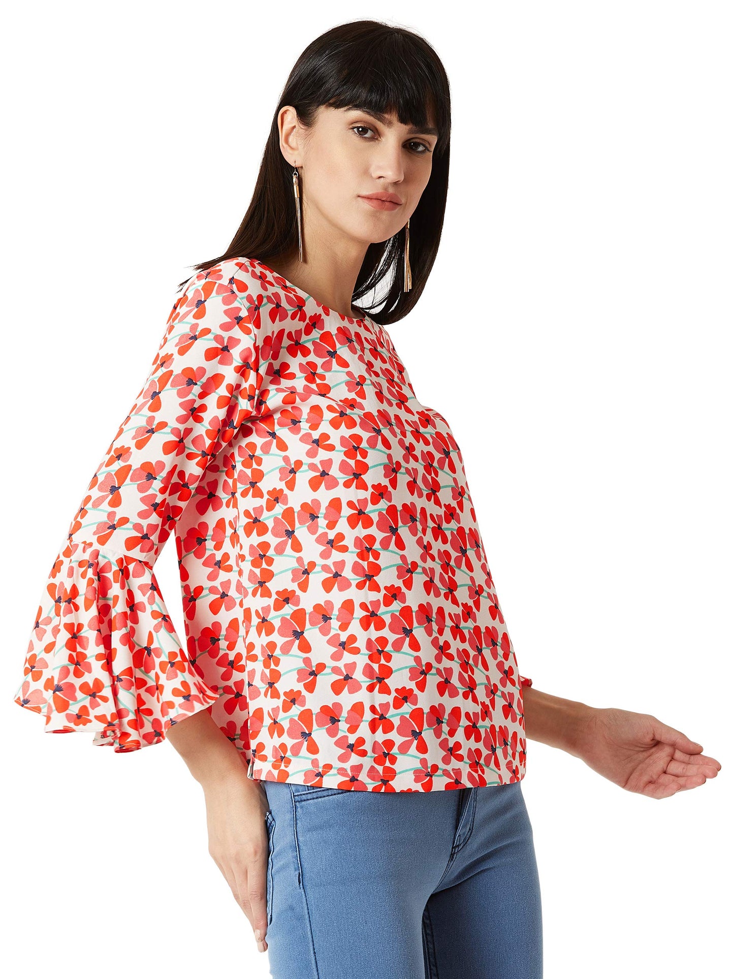 Miss Chase WomenS Multicolored Ruffled Floral Print Top(Mcss19Tp12-28-172-03,Multi-Coloured,Small)