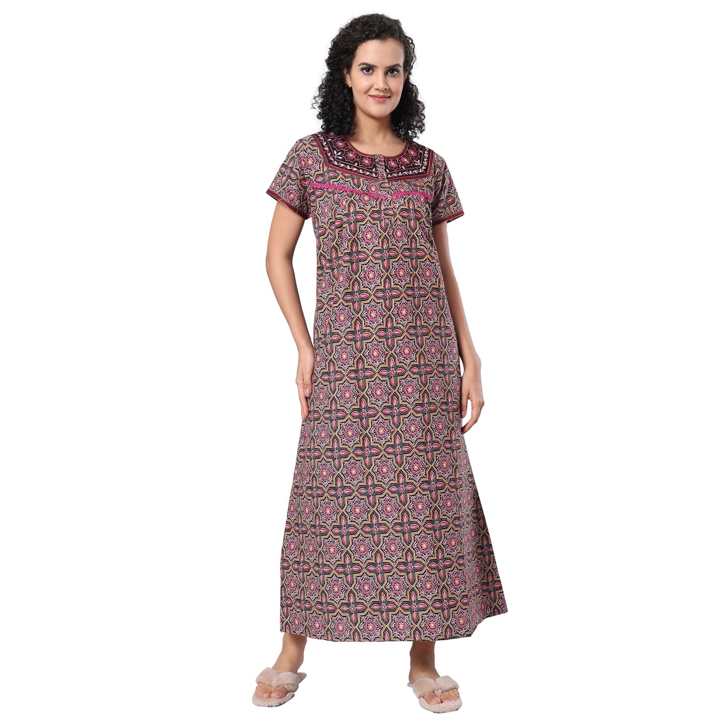 Evolove WomenS 100% Cotton Supersoft With Beautiful Embroidery Long Maxi Night Gown Nighty Dress With Pocket, Most Comfortable