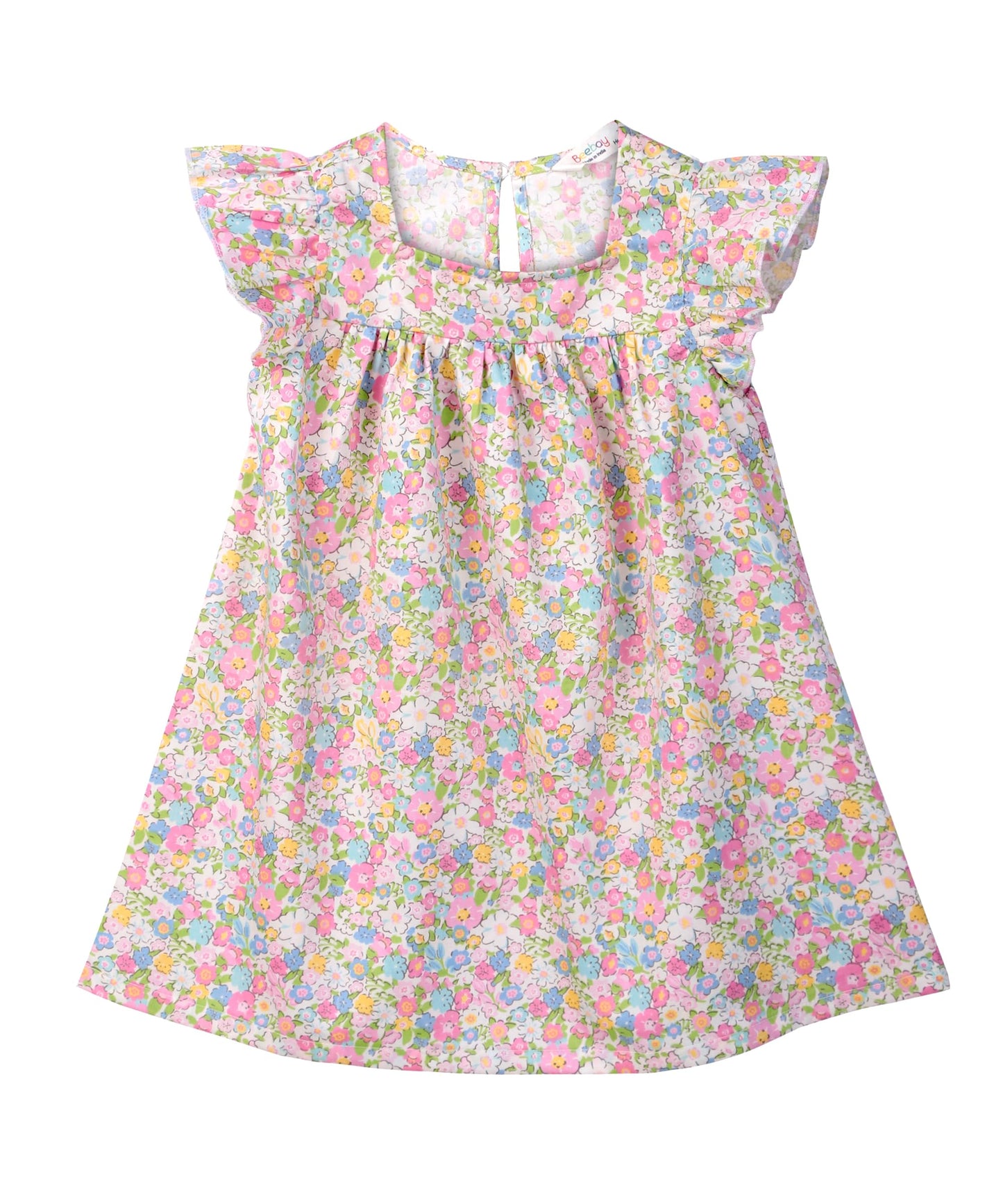 FLOWER PRINT RUFFLE DRESS MULTI - COL
