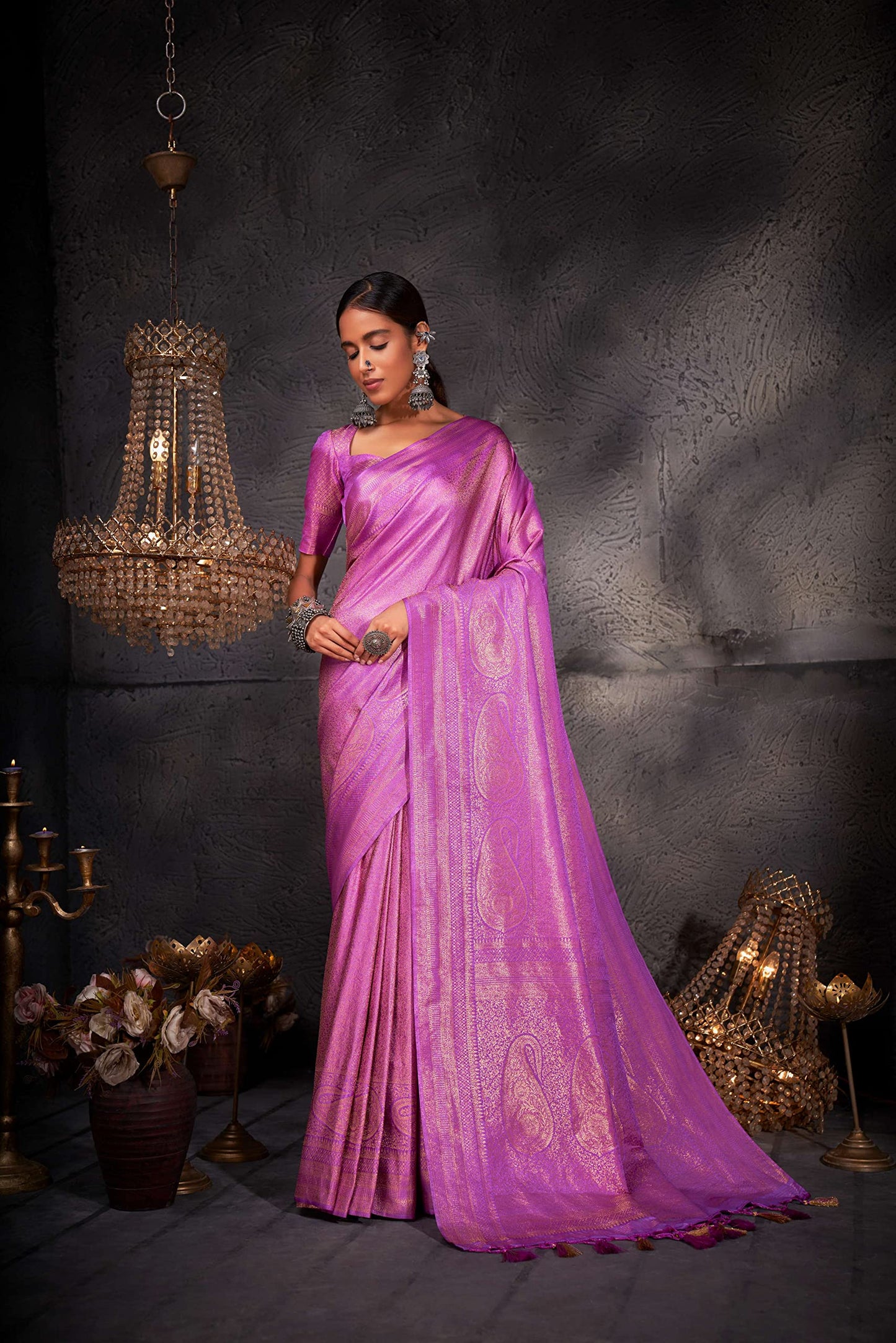 Vardha WomenS Kanchipuram Art Silk Saree With Unstitched Blouse Piece - Gold Zari Woven Work Sarees For Wedding (Aashni Silk_51