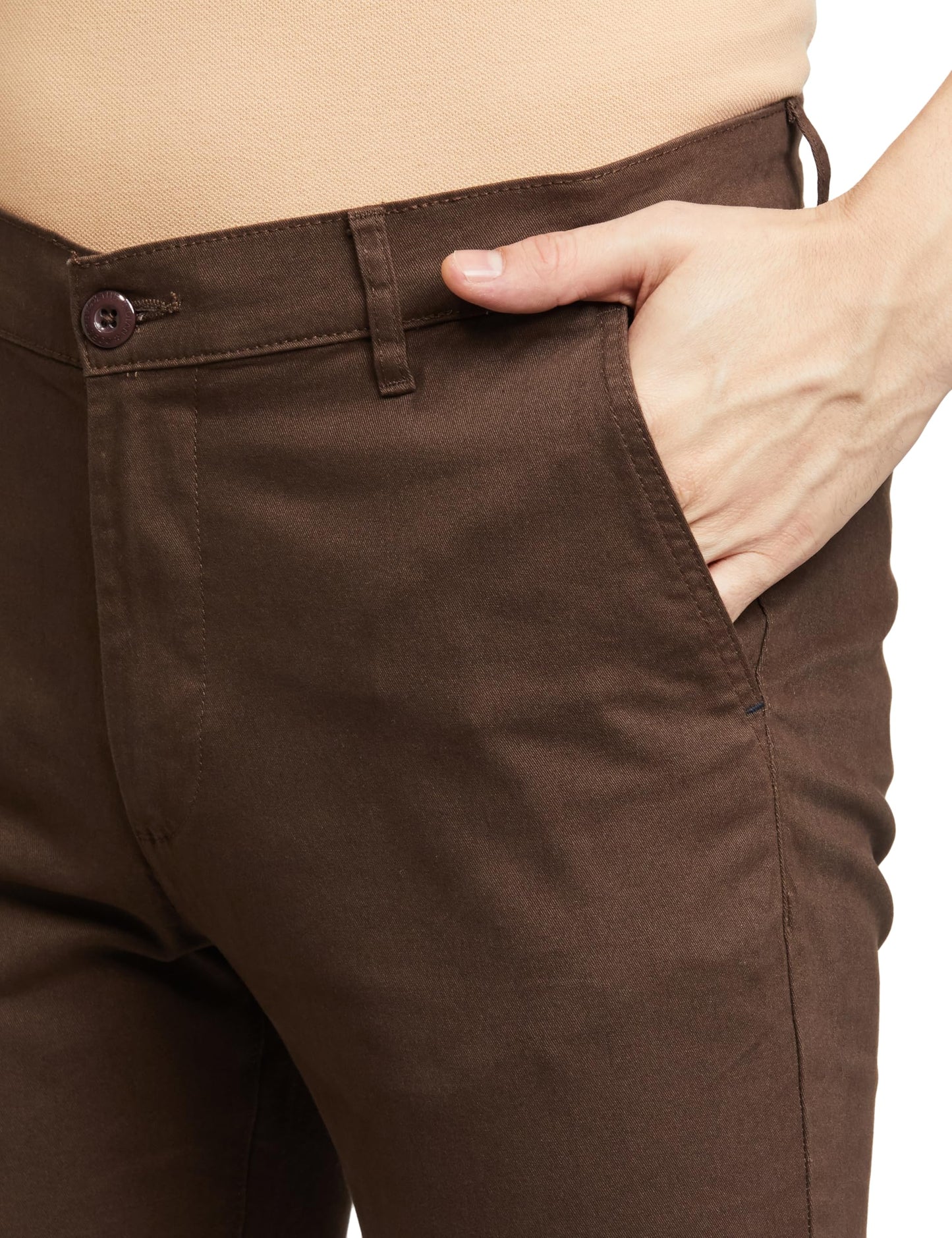 The Indian Garage Co Men Slim Fit Solid Mid-Rise Stretchable Chinos Brown