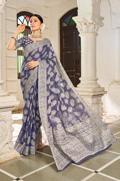 Madhuhansh WomenS Lucknowi Chikankari Linen Cotton Woven Sarees For Women With Blouse Piece - Ethnic Wear For Special Occasions