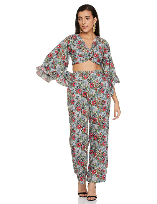 Ketch Polyester Women Top With Pant (Suit-Skirt Set Green