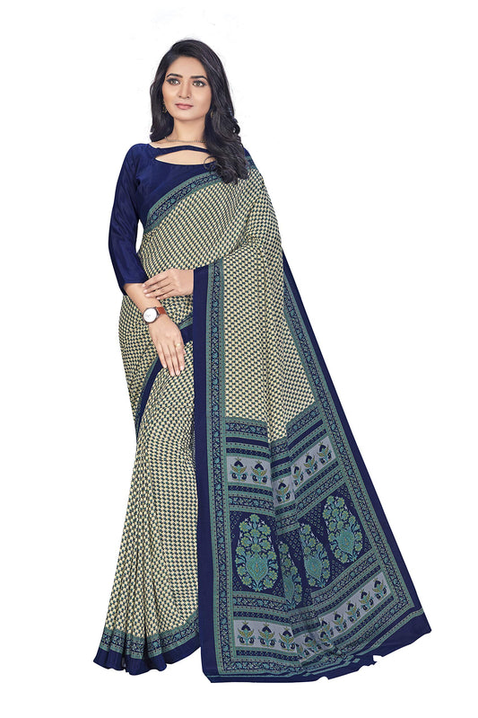 Vimla WomenS Multicolor Crepe Silk Uniform Saree With Blouse Piece | Premium Workwear Saree For Hospitality, Corporate, Schools