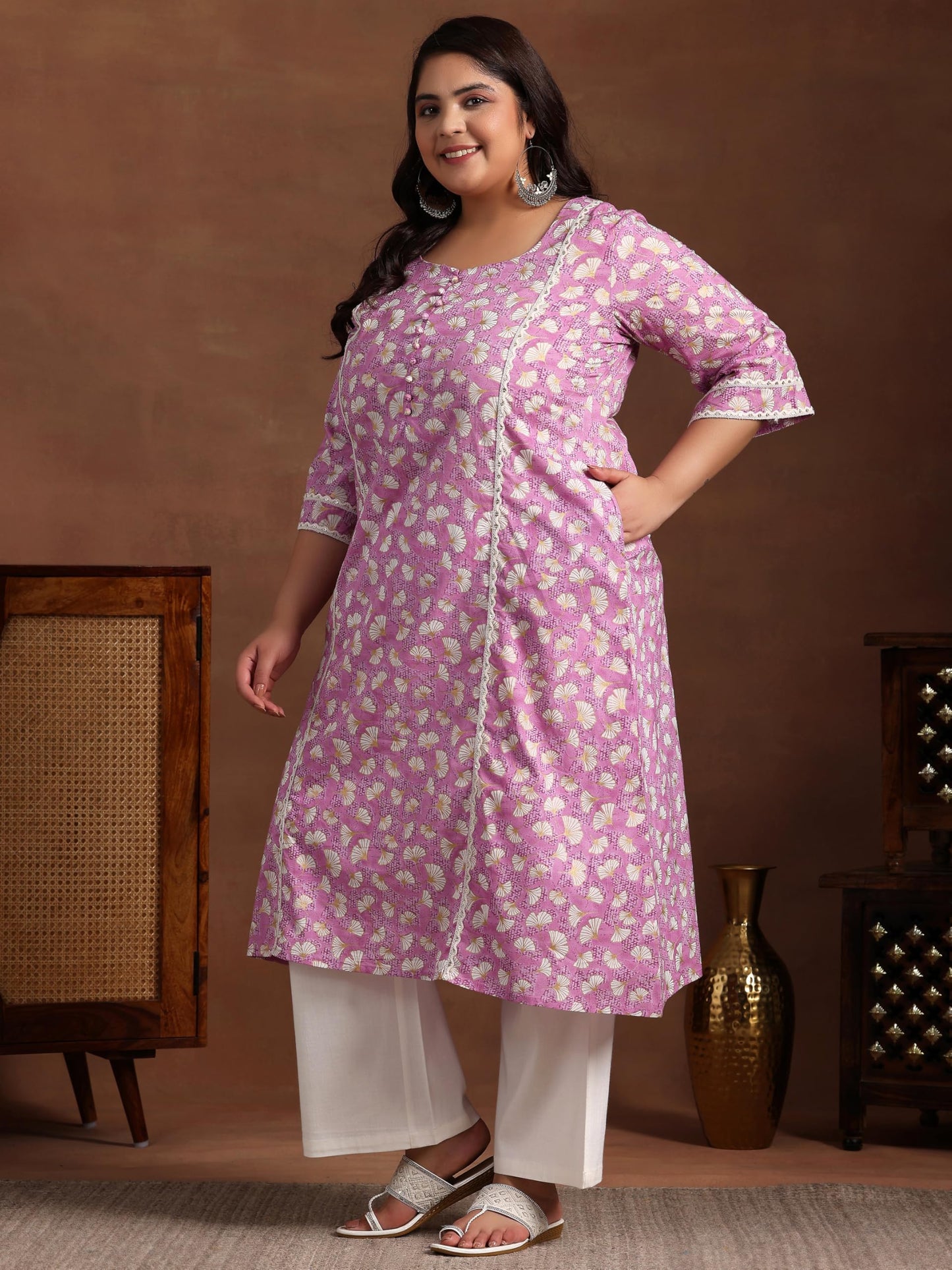 Extra Love By Libas Women'S Cotton Printed A-Line Kurta (25454_Purple)