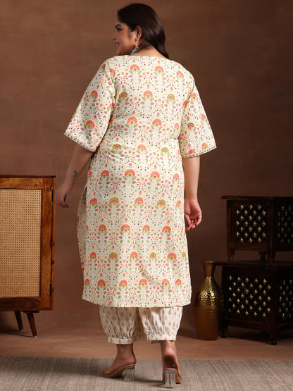 Extra Love By Libas Womens Printed Cotton Straight Kurta With Salwar