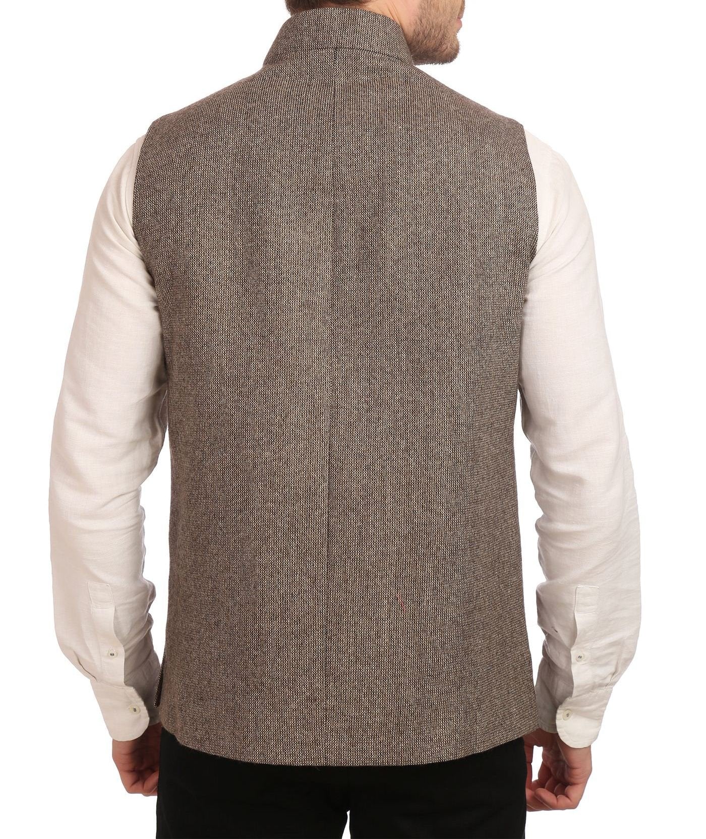 WINTAGE Mens Tweed Bandhgala Festive Nehru Jacket Waistcoat Grey