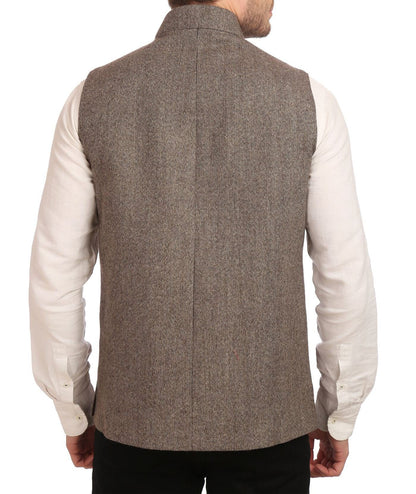 WINTAGE Mens Tweed Bandhgala Festive Nehru Jacket Waistcoat Grey