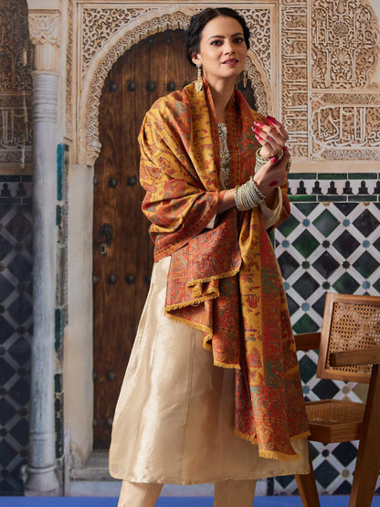 Pashmoda Women Gulbahar Kaani Wool Blend Kashmiri Shawl, Stole, Scarf, Luxury Pashmina Evening Wrap (Size: 101 X 203 CM)