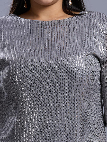 Style Quotient Plus Women Silver Sheath Dress