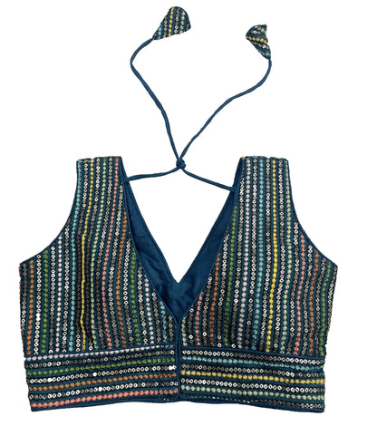 Pujia Mills Womens Sleeveless Readymade sabyasachi Pattern V Neck Blouse Embroidery Work with Sequence Blouse Indian Ethnic wea