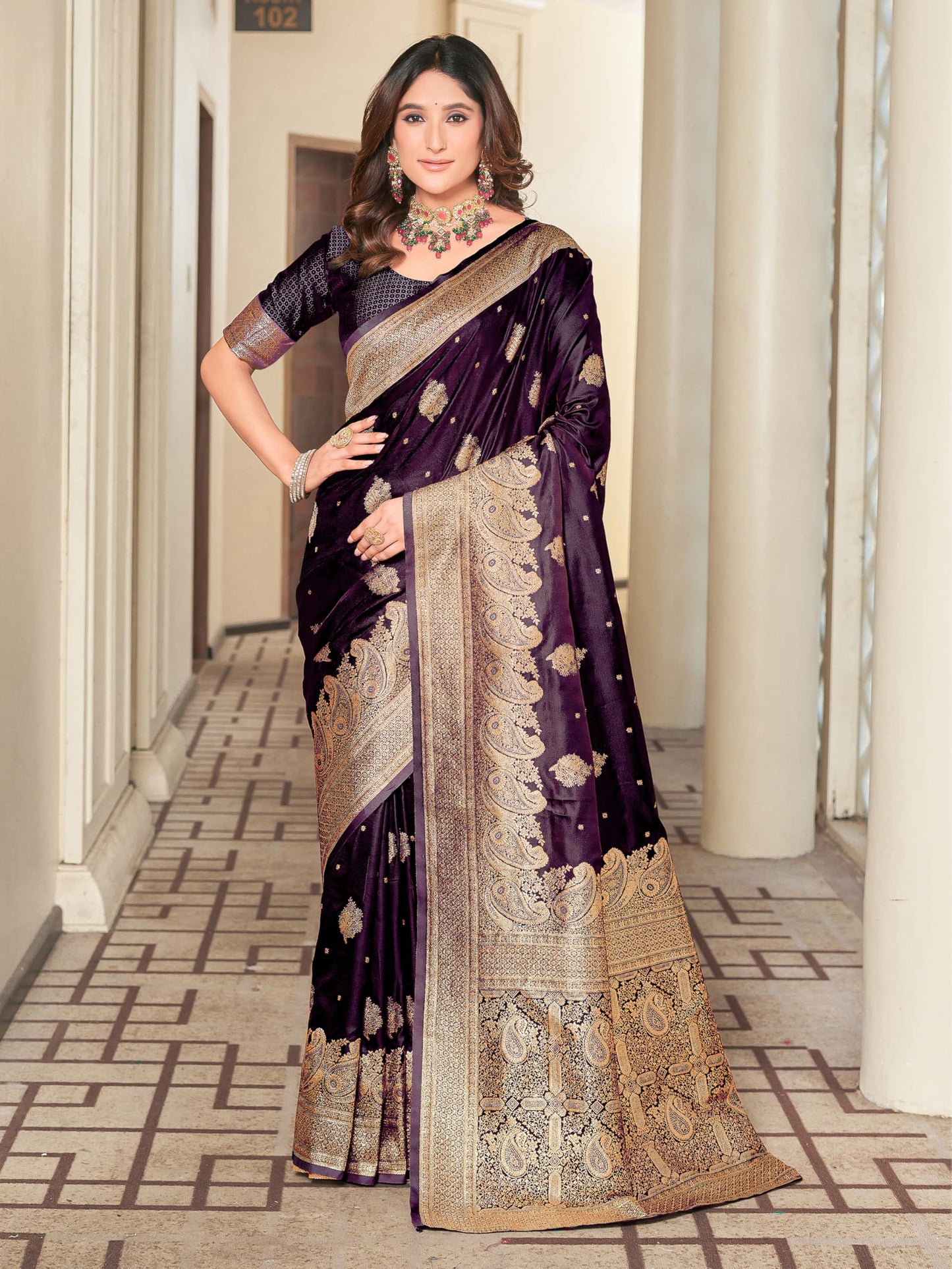 Glory Sarees WomenS Pure Kanjivaram Soft Banarasi Original Satin Silk Saree Elegantly Crafted Graceful Wedding Design With Blou