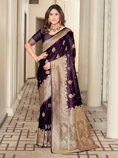 Glory Sarees WomenS Pure Kanjivaram Soft Banarasi Original Satin Silk Saree Elegantly Crafted Graceful Wedding Design With Blou