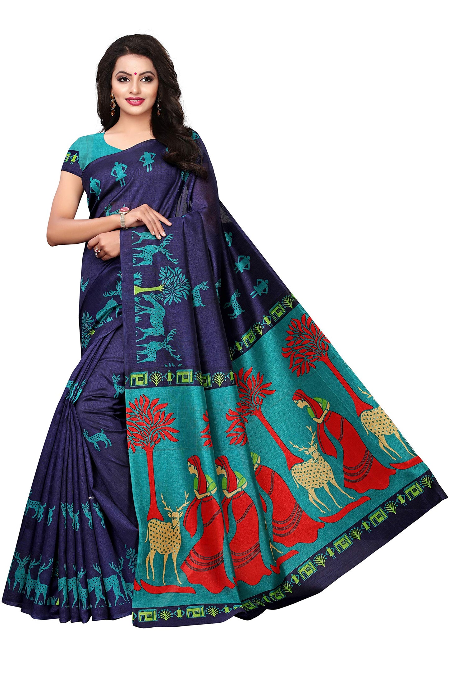 ANNI DESIGNER Womens Mysore Silk Multi Color Saree With Blouse Piece