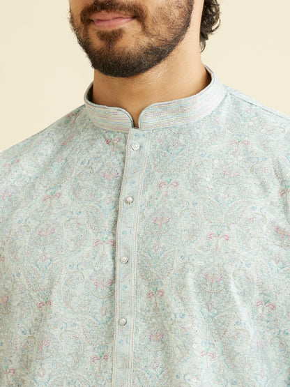 Manyavar MenS Cotton Blend Chikankari Sequined Kurta Pyjama Set (Green,M)