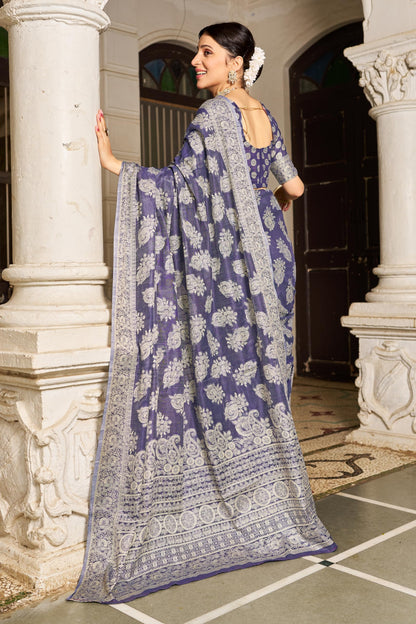 Madhuhansh WomenS Lucknowi Chikankari Linen Cotton Woven Sarees For Women With Blouse Piece - Ethnic Wear For Special Occasions