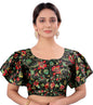 Pujia Mills WomenS Multicolor Butterfly Floral Print Pattern Ruffle Sleeve Readymade Saree Blouse