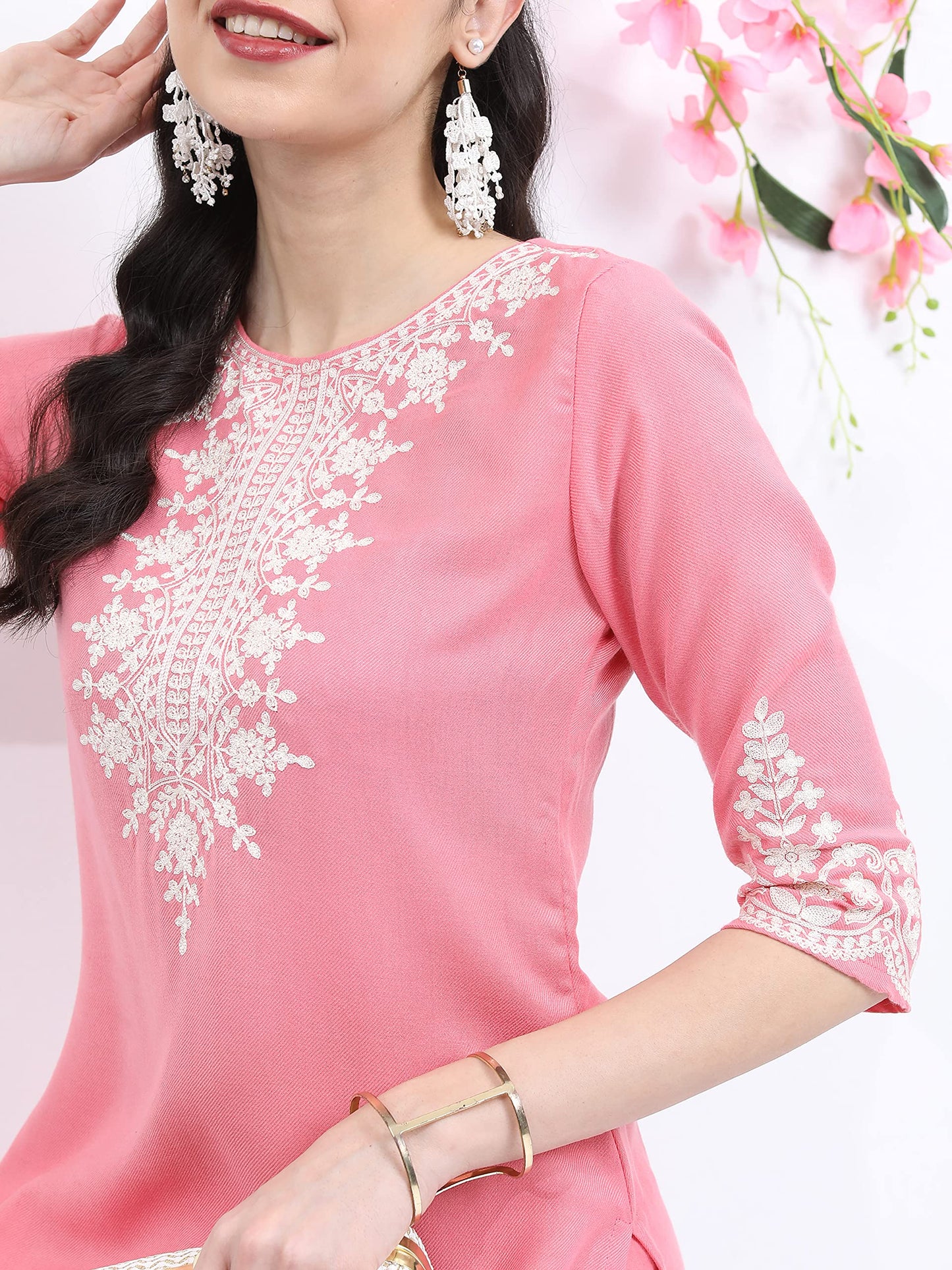 Ketch Polyester Womens Kurta With Palazzo (Khk3000563_Pink