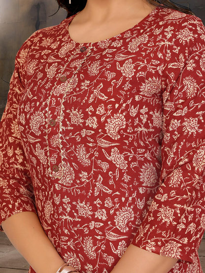 Rangita Maroon Rayon Straight Printed Knee Length Kurti | Kurta For Women_Xl